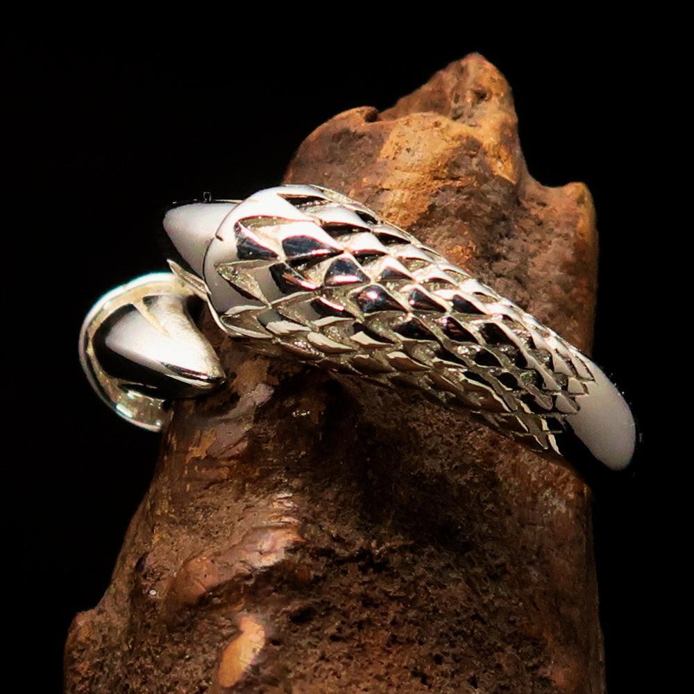 Excellent crafted Men's Medieval Ring Dragon Claw - Mirror Polished Sterling Silver - BikeRing4u