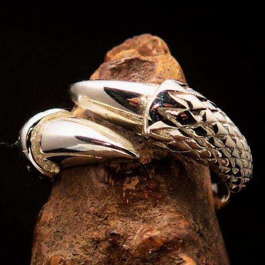Excellent crafted Men's Medieval Ring Dragon Claw - Mirror Polished Sterling Silver - BikeRing4u