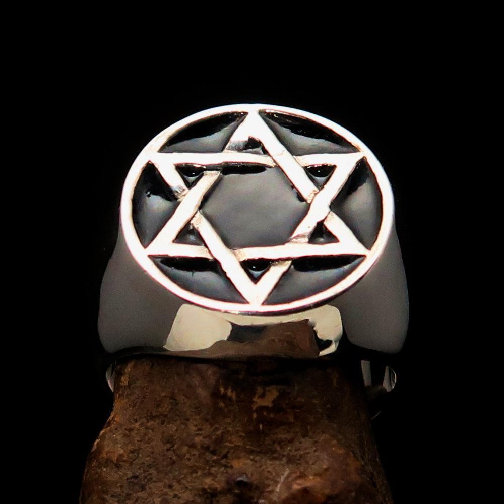 Excellent crafted Men's Pinky Ring Black Black Star of David - Sterling Silver - BikeRing4u