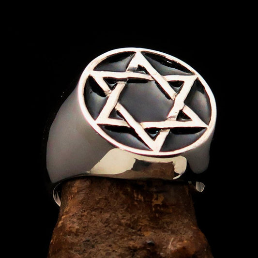 Excellent crafted Men's Pinky Ring Black Black Star of David - Sterling Silver - BikeRing4u