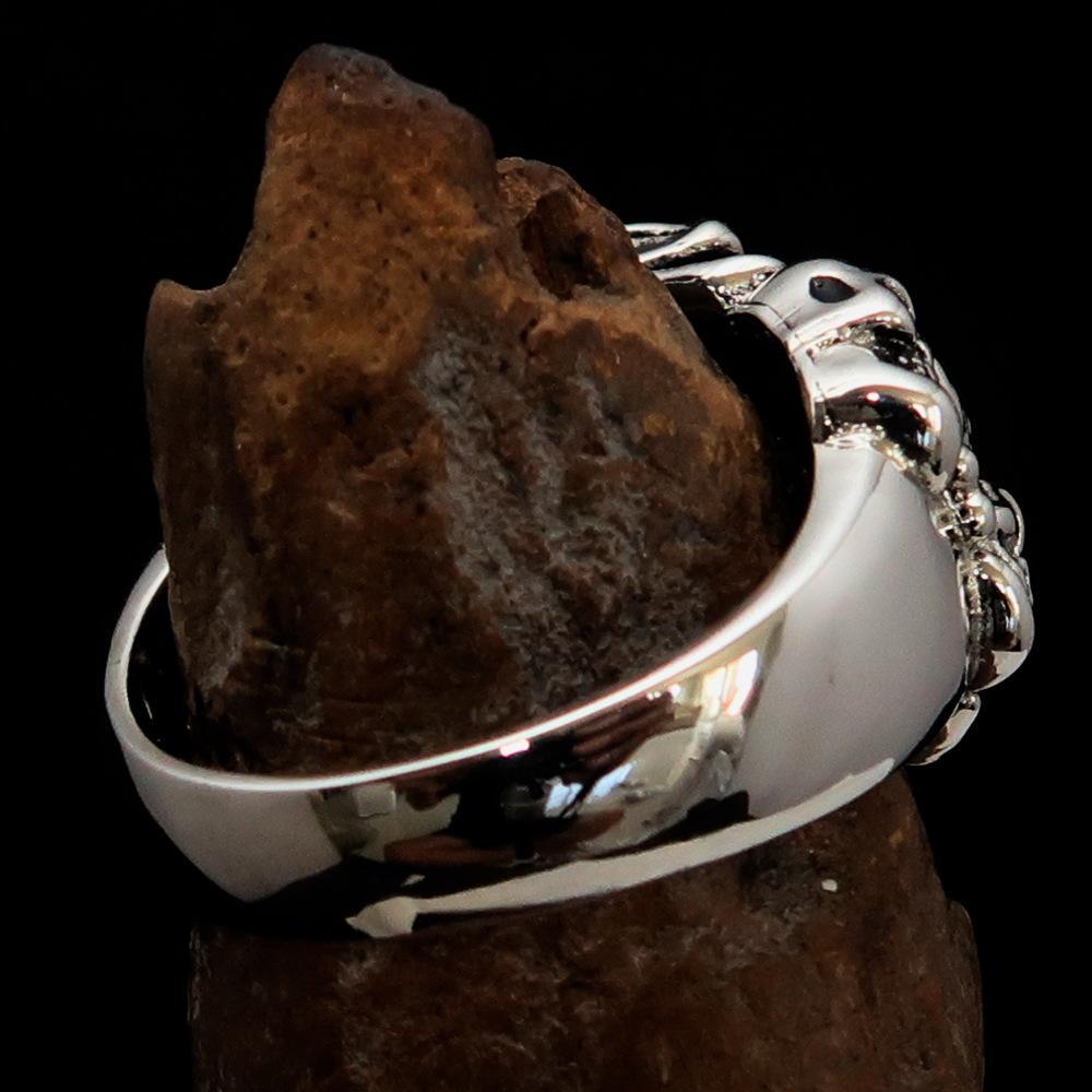 Men's Sterling Silver Biker Ring 13 Skulls Graveyard Party - BikeRing4u