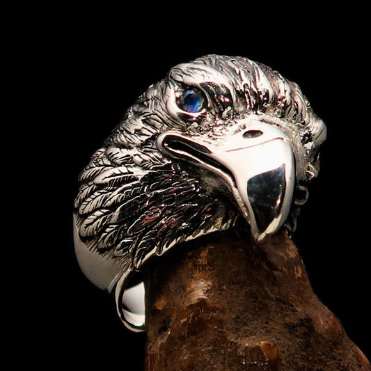 Excellent crafted Men's Biker Ring Eagle Head white CZ - Sterling Silver - BikeRing4u