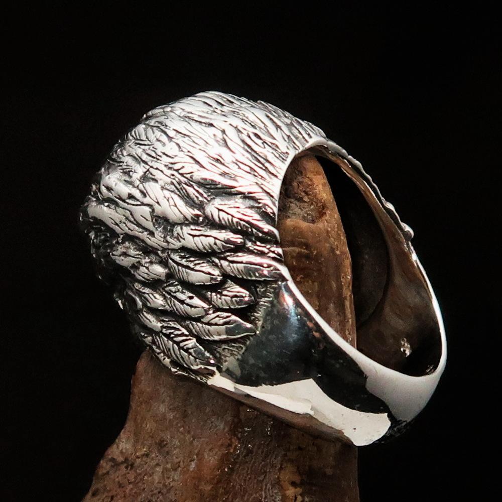 Excellent crafted Men's Biker Ring Eagle Head white CZ - Sterling Silver - BikeRing4u