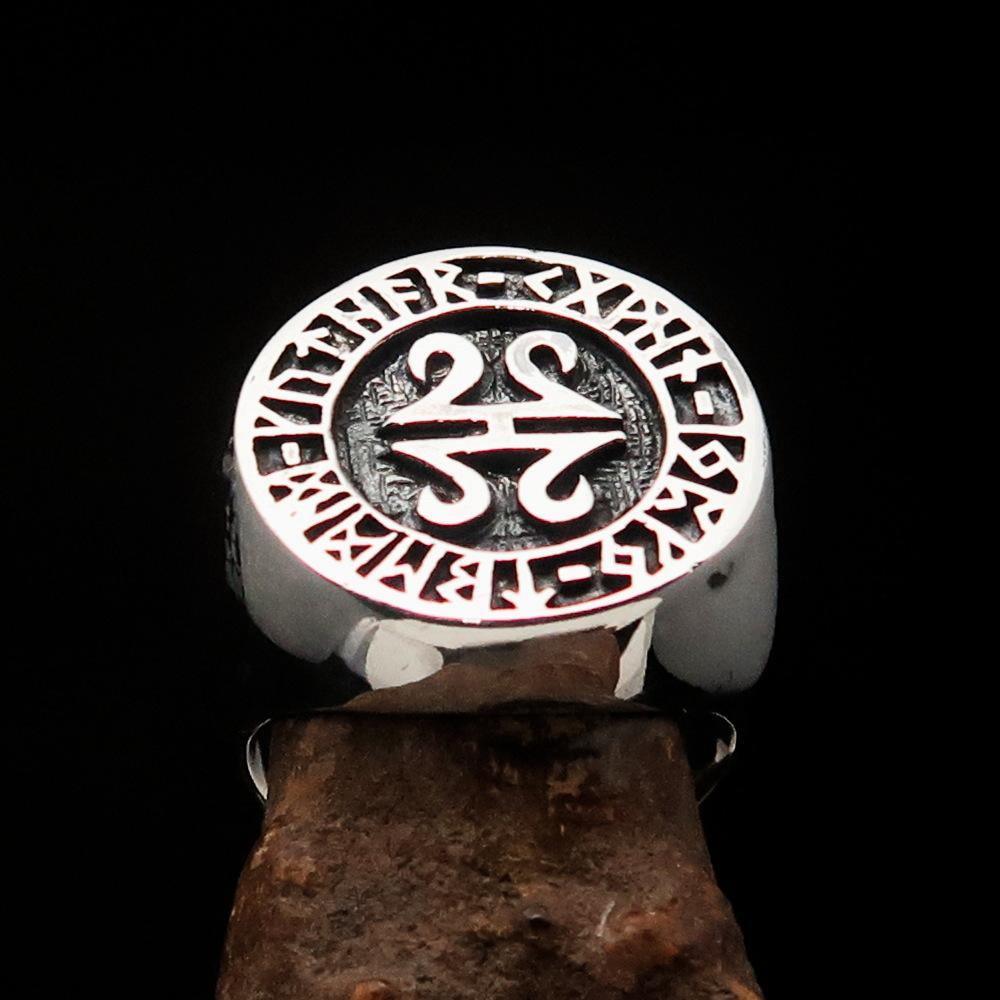 Nicely crafted Men's ancient Viking Runes Ring Antiqued - Sterling Silver - BikeRing4u