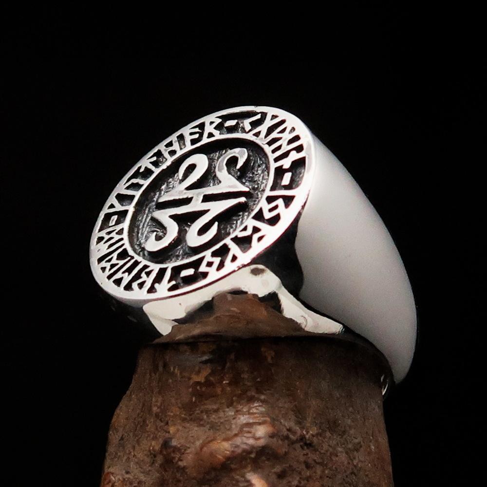 Nicely crafted Men's ancient Viking Runes Ring Antiqued - Sterling Silver - BikeRing4u