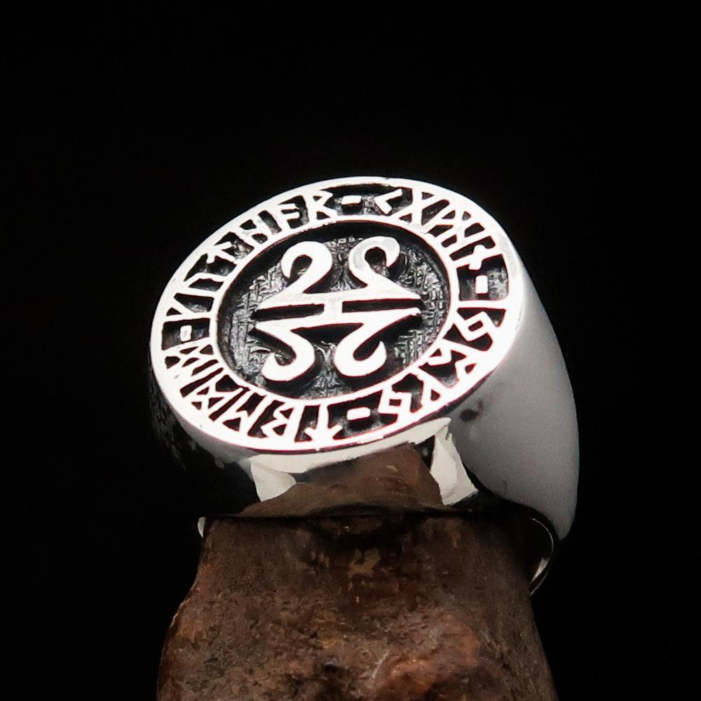 Nicely crafted Men's ancient Viking Runes Ring Antiqued - Sterling Silver - BikeRing4u