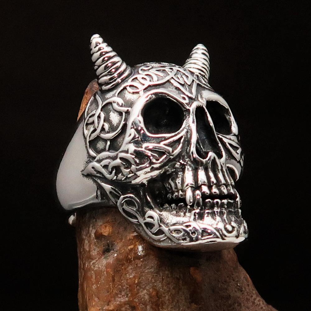 Excellent crafted Men's Biker Ring Celtic Devil Skull Sterling Silver 925 - BikeRing4u