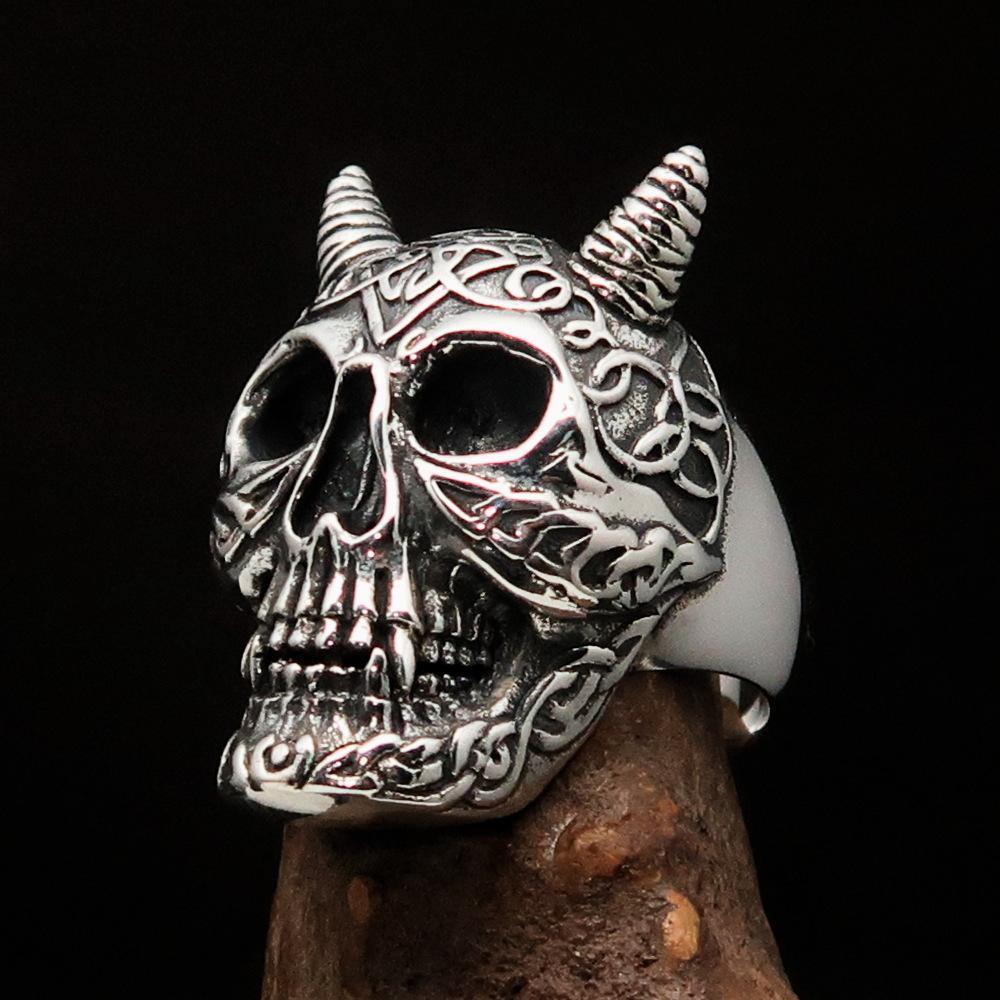 Excellent crafted Men's Biker Ring Celtic Devil Skull Sterling Silver 925 - BikeRing4u