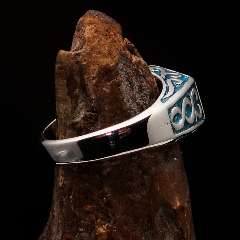 Excellent crafted Men's Medieval Ring Blue Oriental Crest Sterling Silver 925 - BikeRing4u