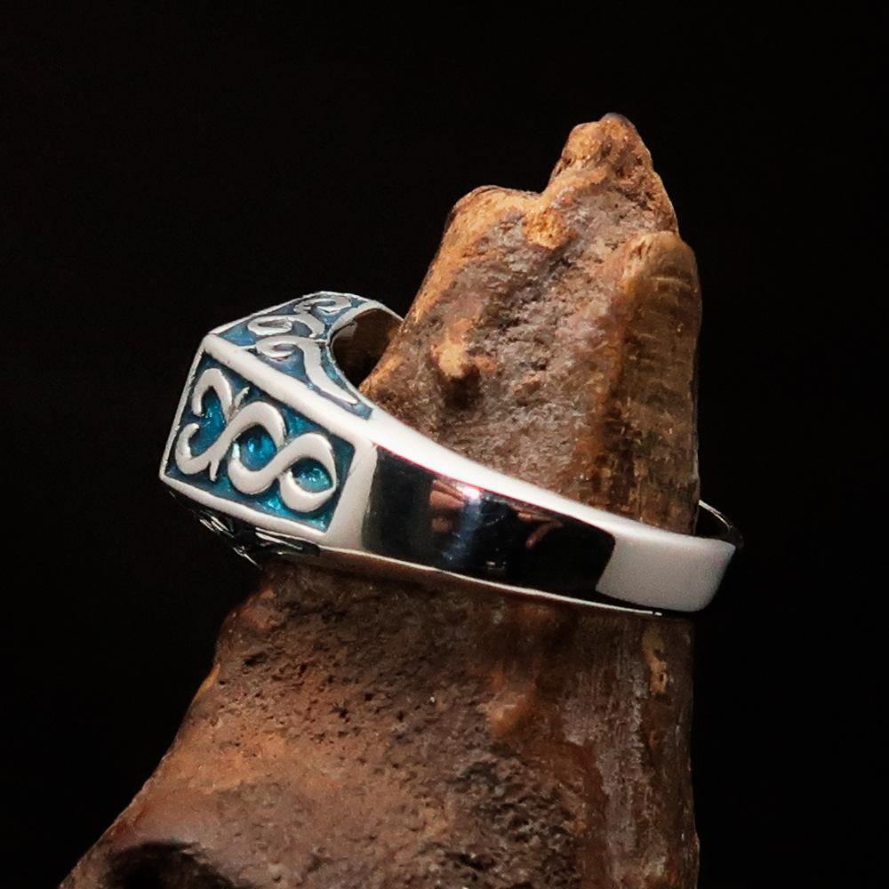 Excellent crafted Men's Medieval Ring Blue Oriental Crest Sterling Silver 925 - BikeRing4u