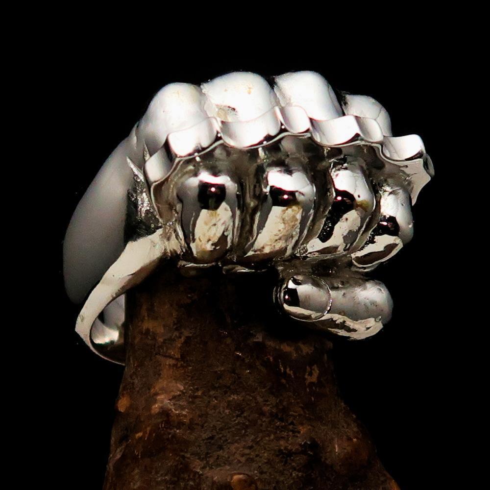 Excellent crafted Sterling Silver Biker Ring Knuckle Duster Fist - BikeRing4u