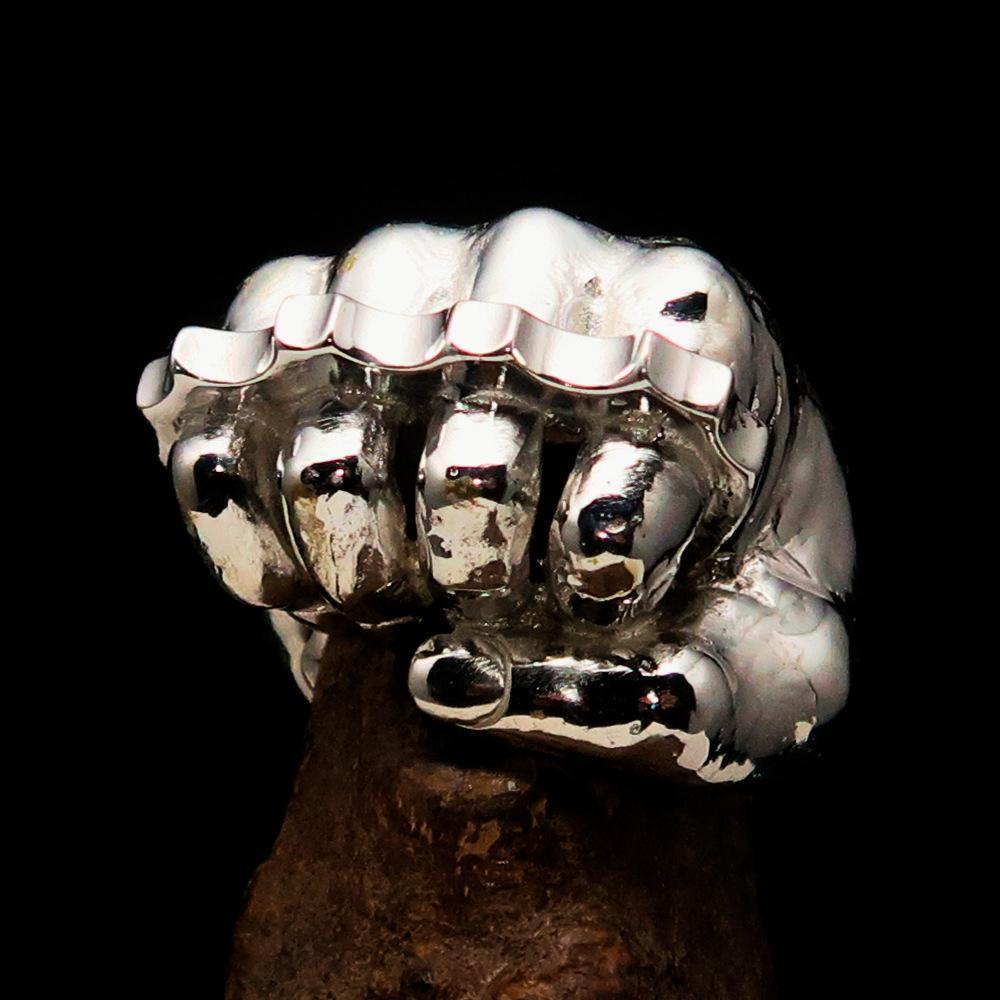 Excellent crafted Sterling Silver Biker Ring Knuckle Duster Fist - BikeRing4u