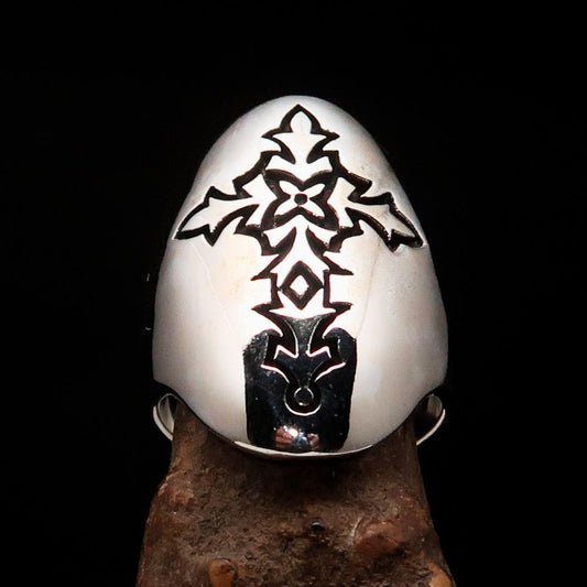 Perfectly crafted Men's Gothic Cross Ring Antiqued - Sterling Silver - BikeRing4u