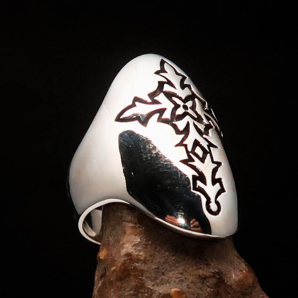 Perfectly crafted Men's Gothic Cross Ring Antiqued - Sterling Silver - BikeRing4u