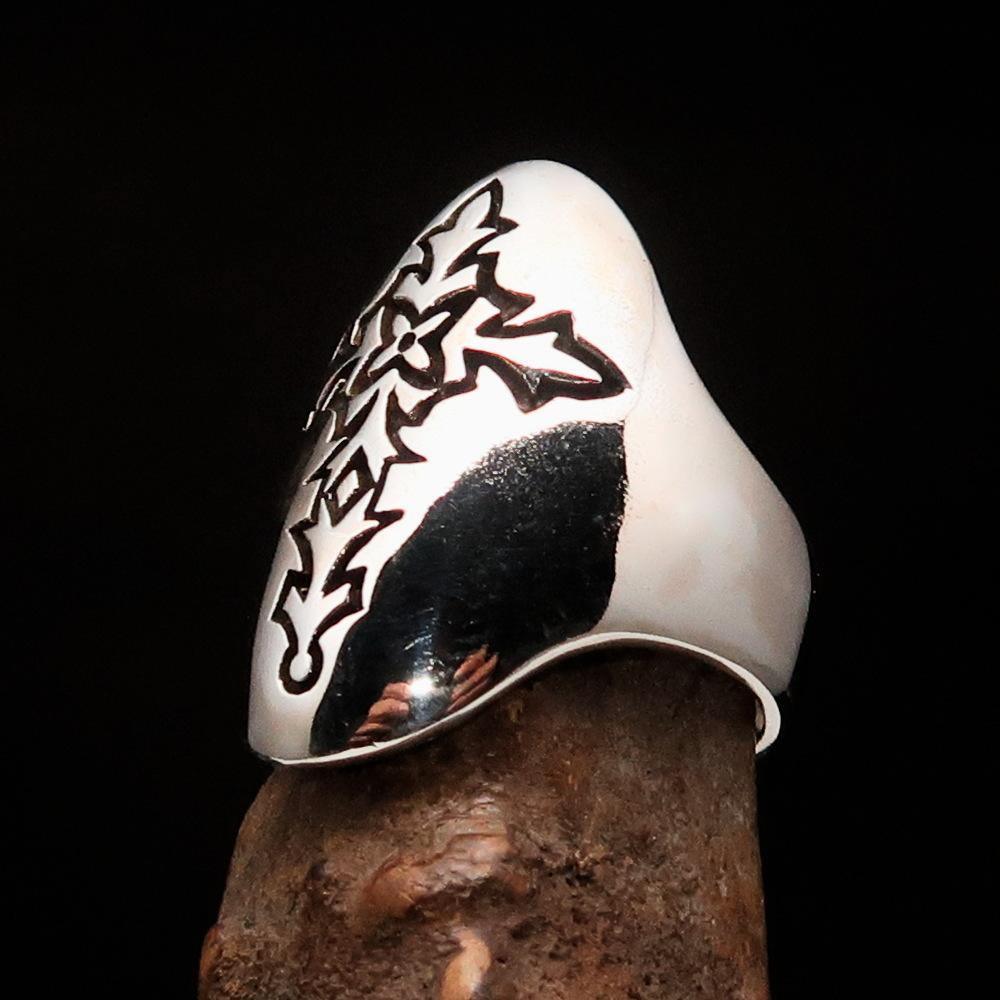 Perfectly crafted Men's Gothic Cross Ring Antiqued - Sterling Silver - BikeRing4u