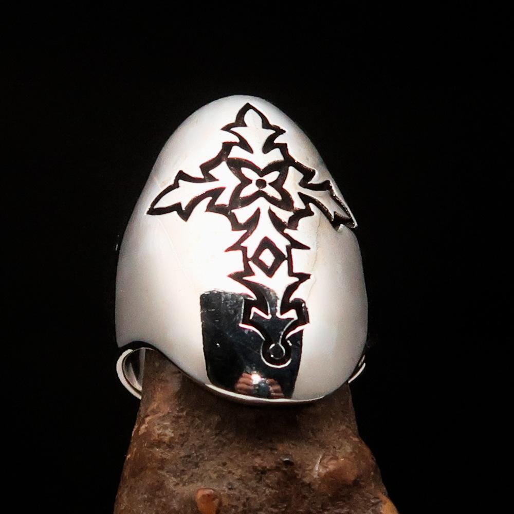 Perfectly crafted Men's Gothic Cross Ring Antiqued - Sterling Silver - BikeRing4u