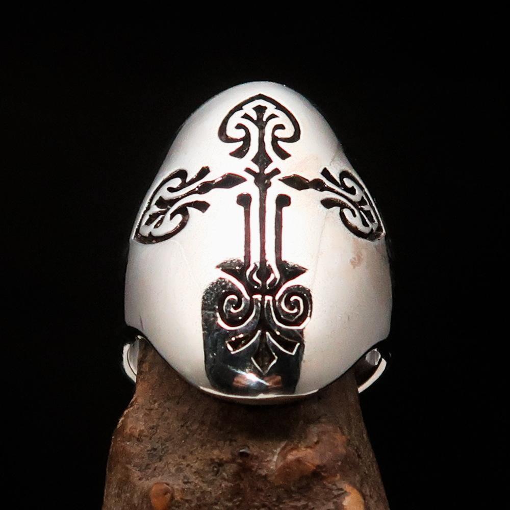 Perfectly crafted Men's Coptic Cross Ring Antiqued - Sterling Silver - BikeRing4u