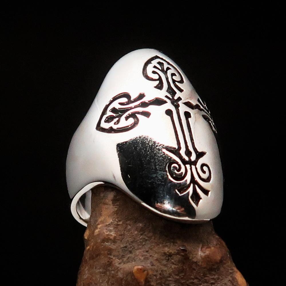 Perfectly crafted Men's Coptic Cross Ring Antiqued - Sterling Silver - BikeRing4u