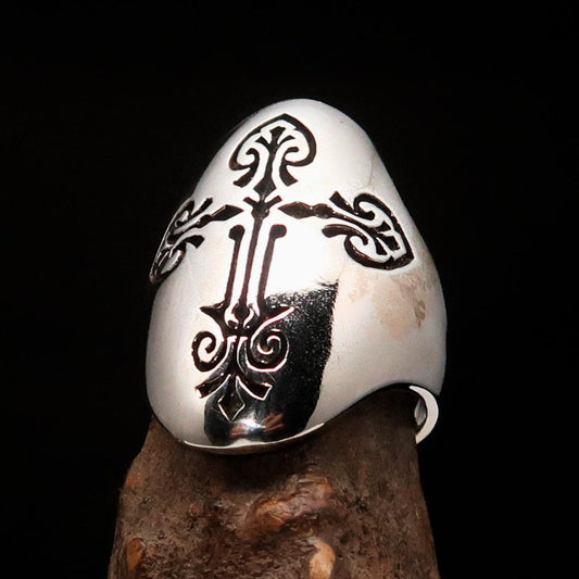 Perfectly crafted Men's Coptic Cross Ring Antiqued - Sterling Silver - BikeRing4u