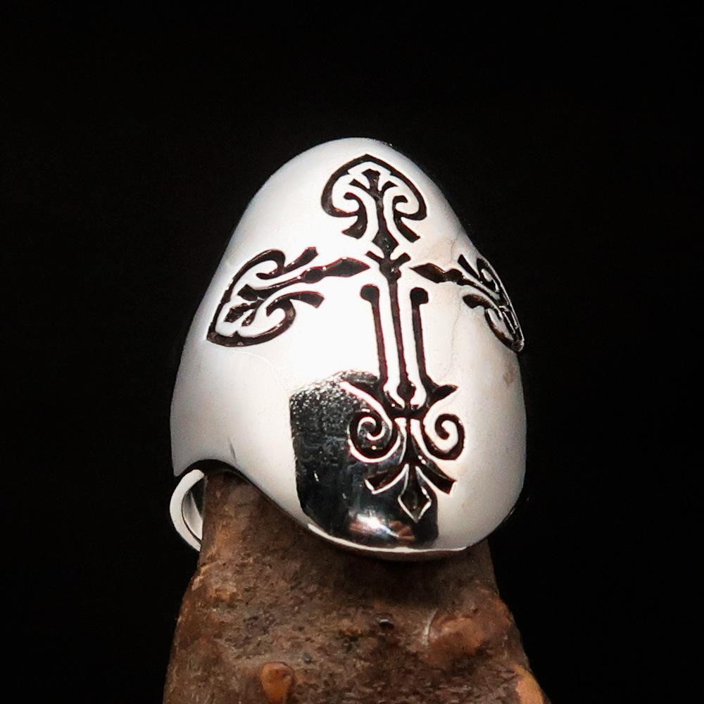 Perfectly crafted Men's Coptic Cross Ring Antiqued - Sterling Silver - BikeRing4u