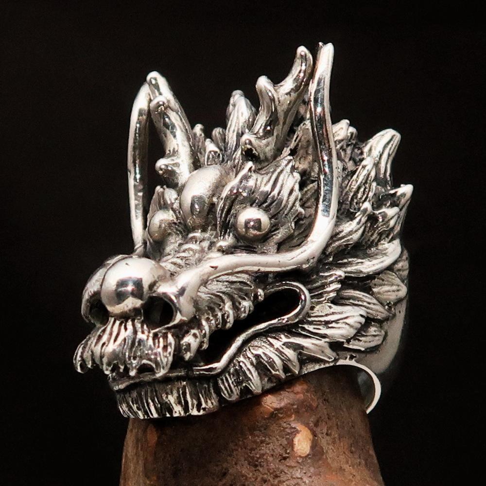 Excellent crafted Men's Animal Ring Male Dragon Sterling Silver 925 - BikeRing4u