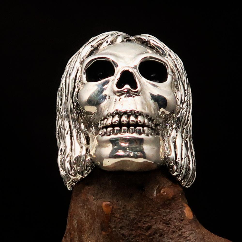 Excellent crafted Men's Sterling Silver Hippie Skull Ring - BikeRing4u