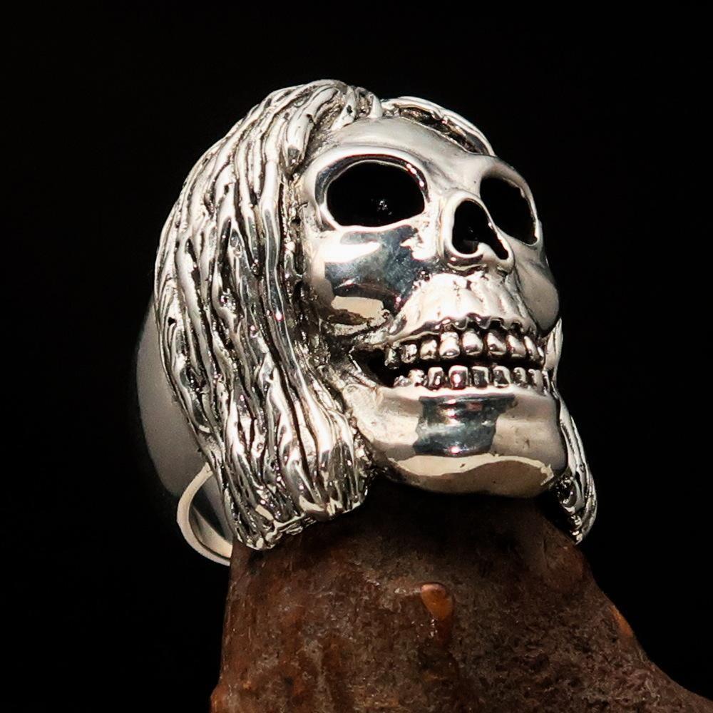 Excellent crafted Men's Sterling Silver Hippie Skull Ring - BikeRing4u