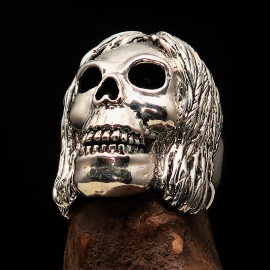 Excellent crafted Men's Sterling Silver Hippie Skull Ring - BikeRing4u