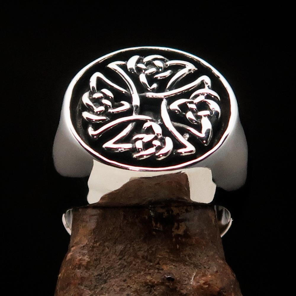 Perfectly crafted Men's Ring Celtic Birgit's Cross antiqued - Sterling Silver - BikeRing4u