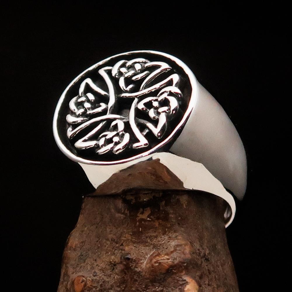 Perfectly crafted Men's Ring Celtic Birgit's Cross antiqued - Sterling Silver - BikeRing4u