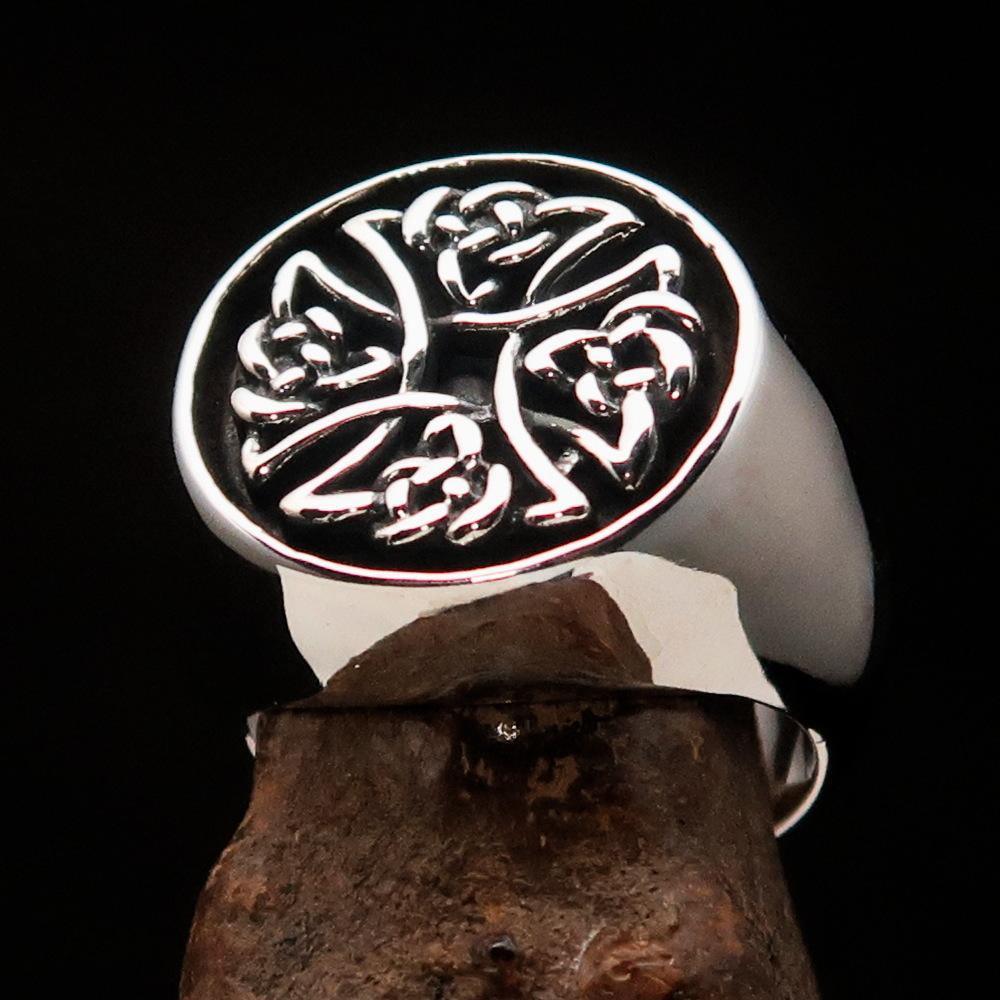 Perfectly crafted Men's Ring Celtic Birgit's Cross antiqued - Sterling Silver - BikeRing4u