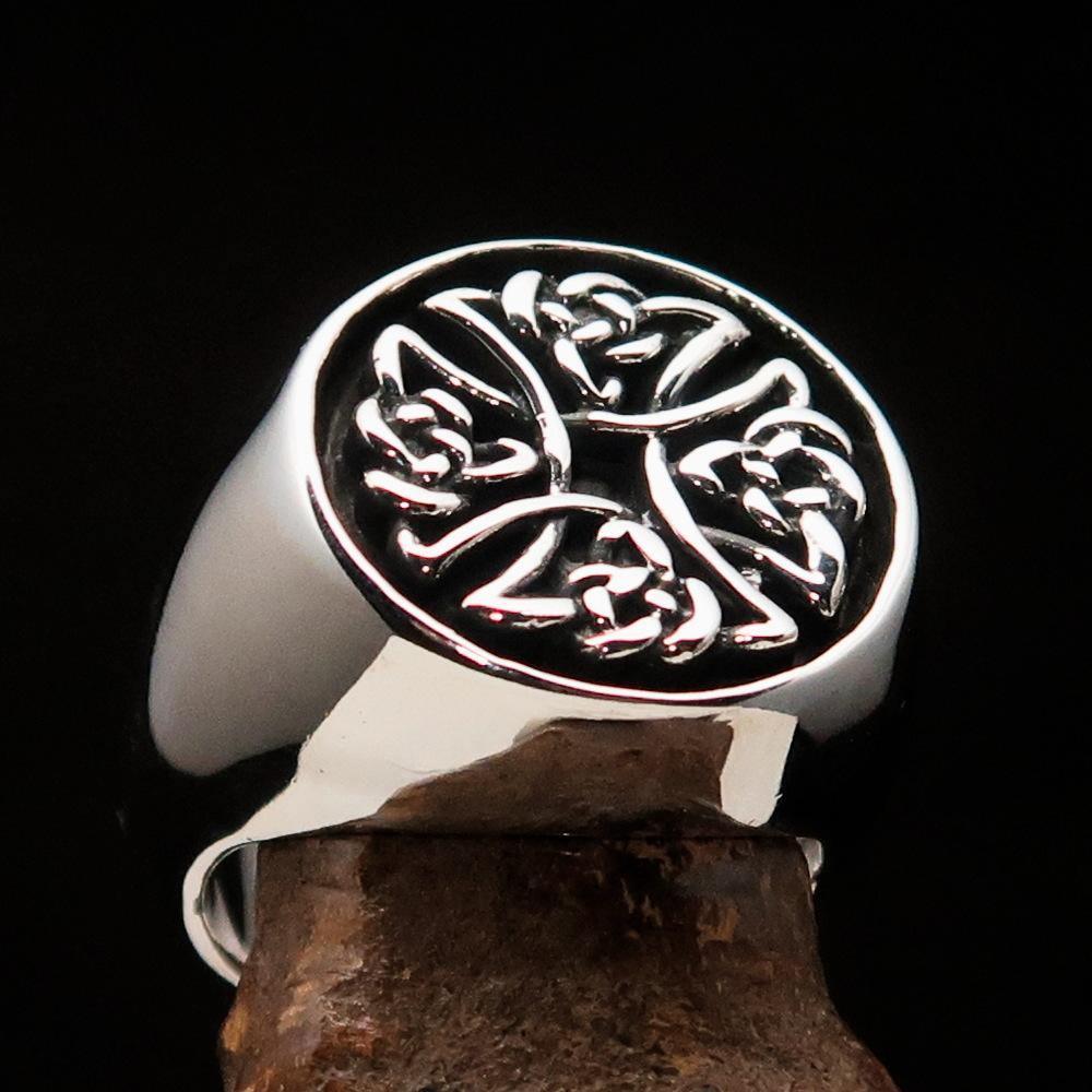 Perfectly crafted Men's Ring Celtic Birgit's Cross antiqued - Sterling Silver - BikeRing4u