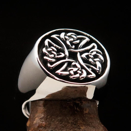 Perfectly crafted Men's Ring Celtic Birgit's Cross antiqued - Sterling Silver - BikeRing4u