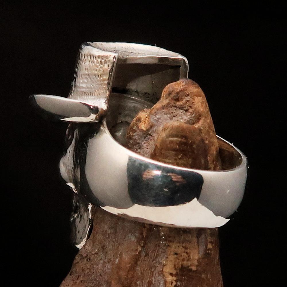 Excellent crafted Men's Sterling Silver Cowboy Skull Ring - BikeRing4u