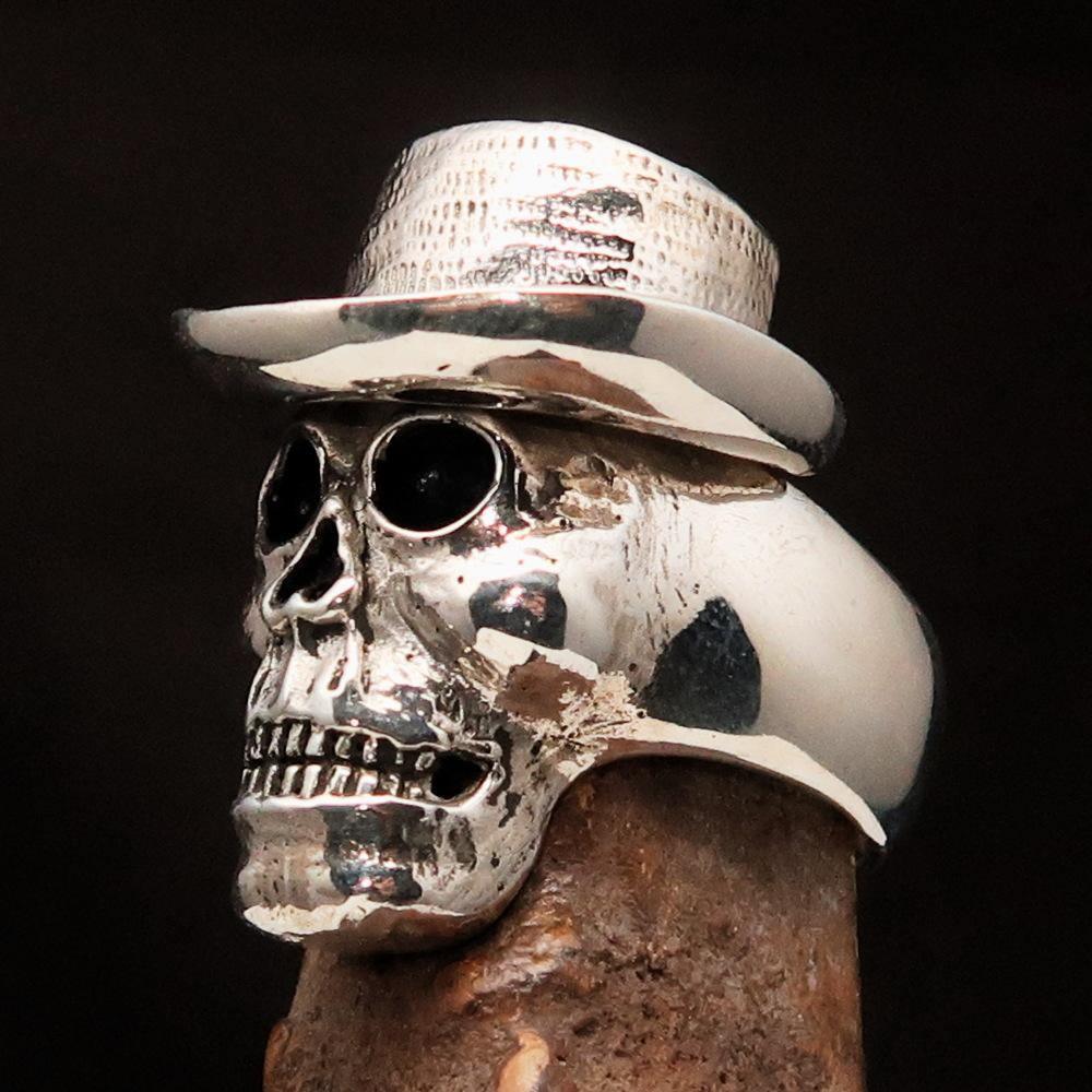 Excellent crafted Men's Sterling Silver Cowboy Skull Ring - BikeRing4u