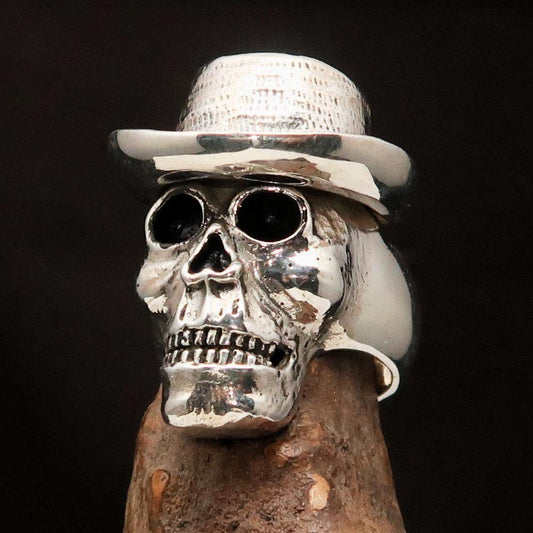 Excellent crafted Men's Sterling Silver Cowboy Skull Ring - BikeRing4u