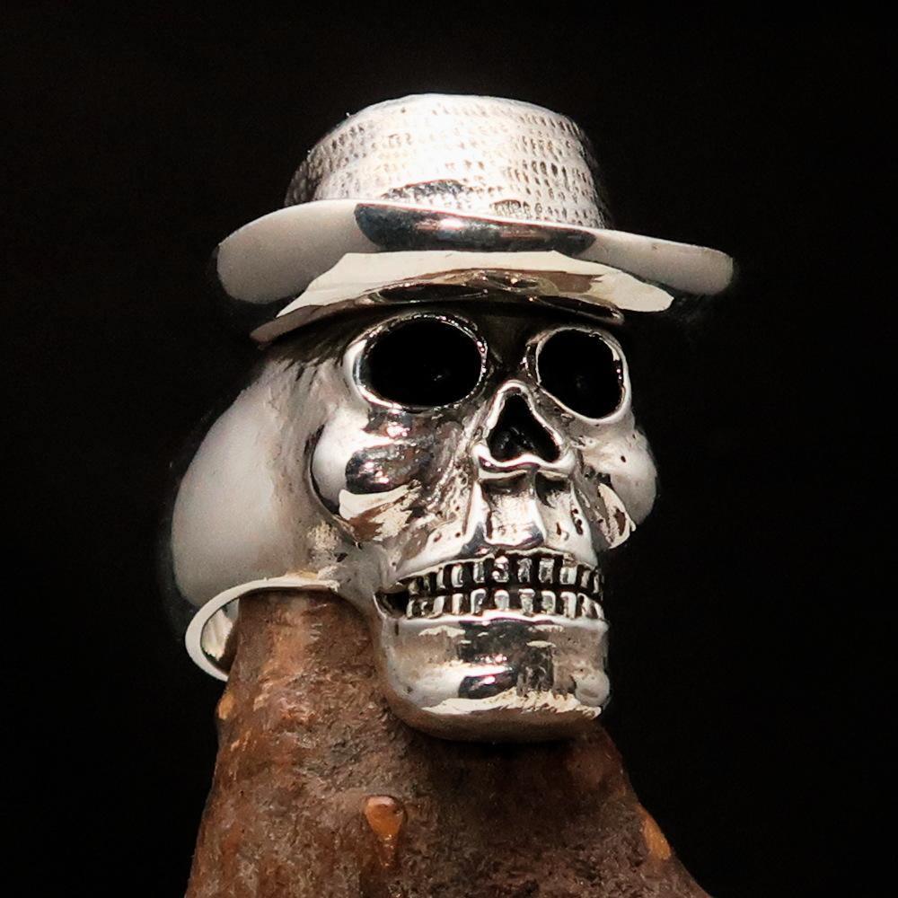 Excellent crafted Men's Sterling Silver Cowboy Skull Ring - BikeRing4u