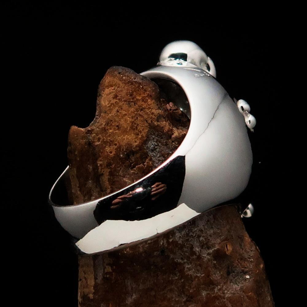Excellent crafted Men's Ring Bone Cross R.I.P Skull mirror polish - Sterling Silver - BikeRing4u