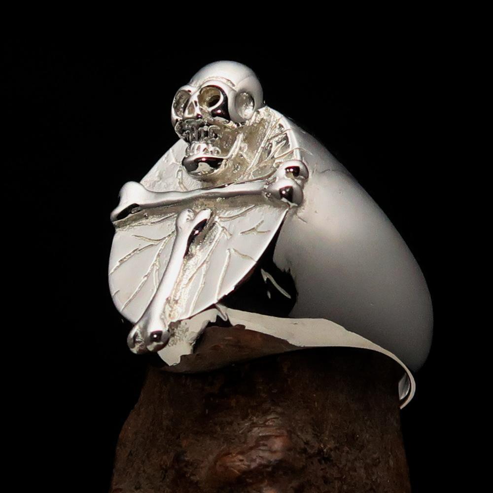 Excellent crafted Men's Ring Bone Cross R.I.P Skull mirror polish - Sterling Silver - BikeRing4u