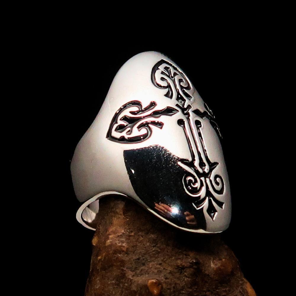Perfectly crafted Men's Coptic Cross Ring Black - Sterling Silver - BikeRing4u