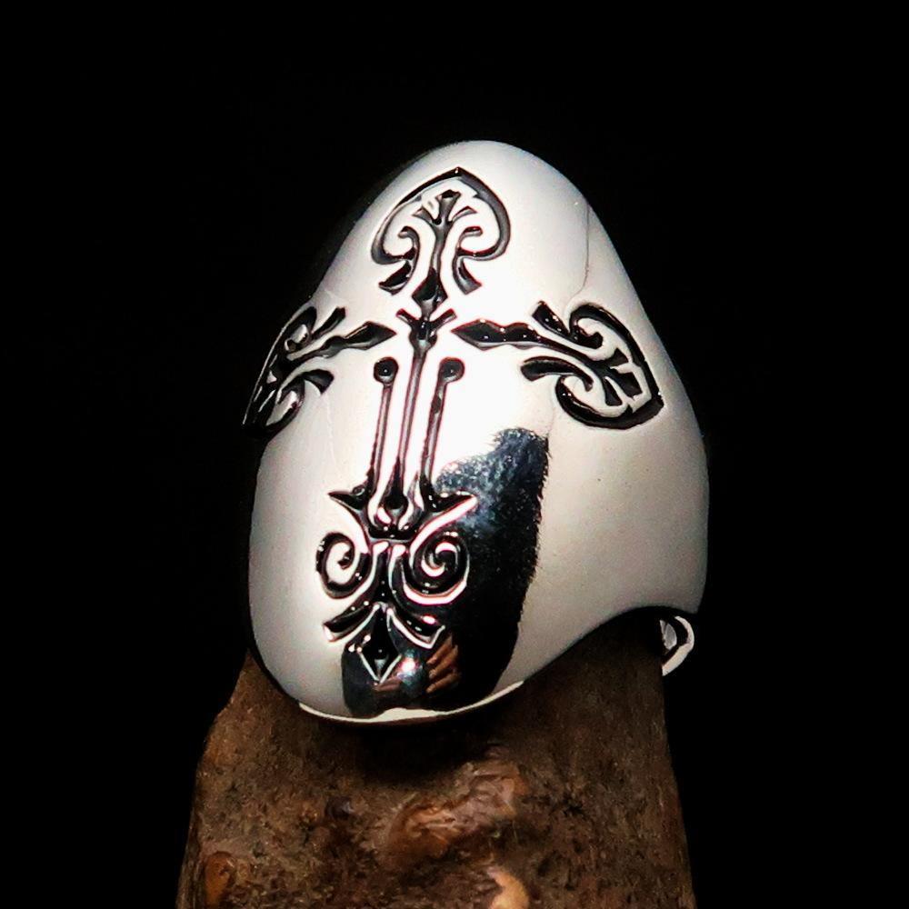 Perfectly crafted Men's Coptic Cross Ring Black - Sterling Silver - BikeRing4u