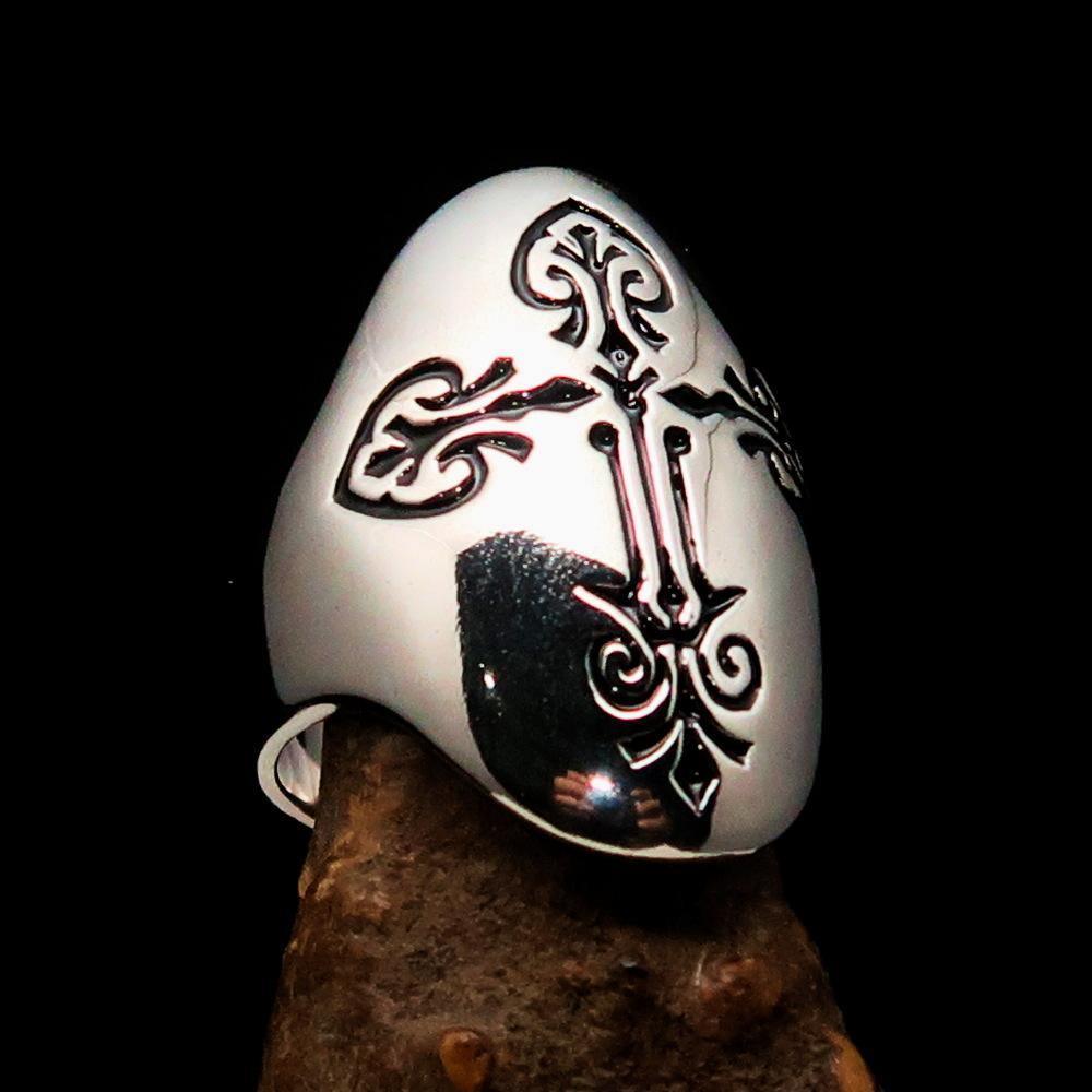 Perfectly crafted Men's Coptic Cross Ring Black - Sterling Silver - BikeRing4u