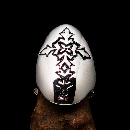 Perfectly crafted Men's Gothic Cross Ring Black - Sterling Silver - BikeRing4u