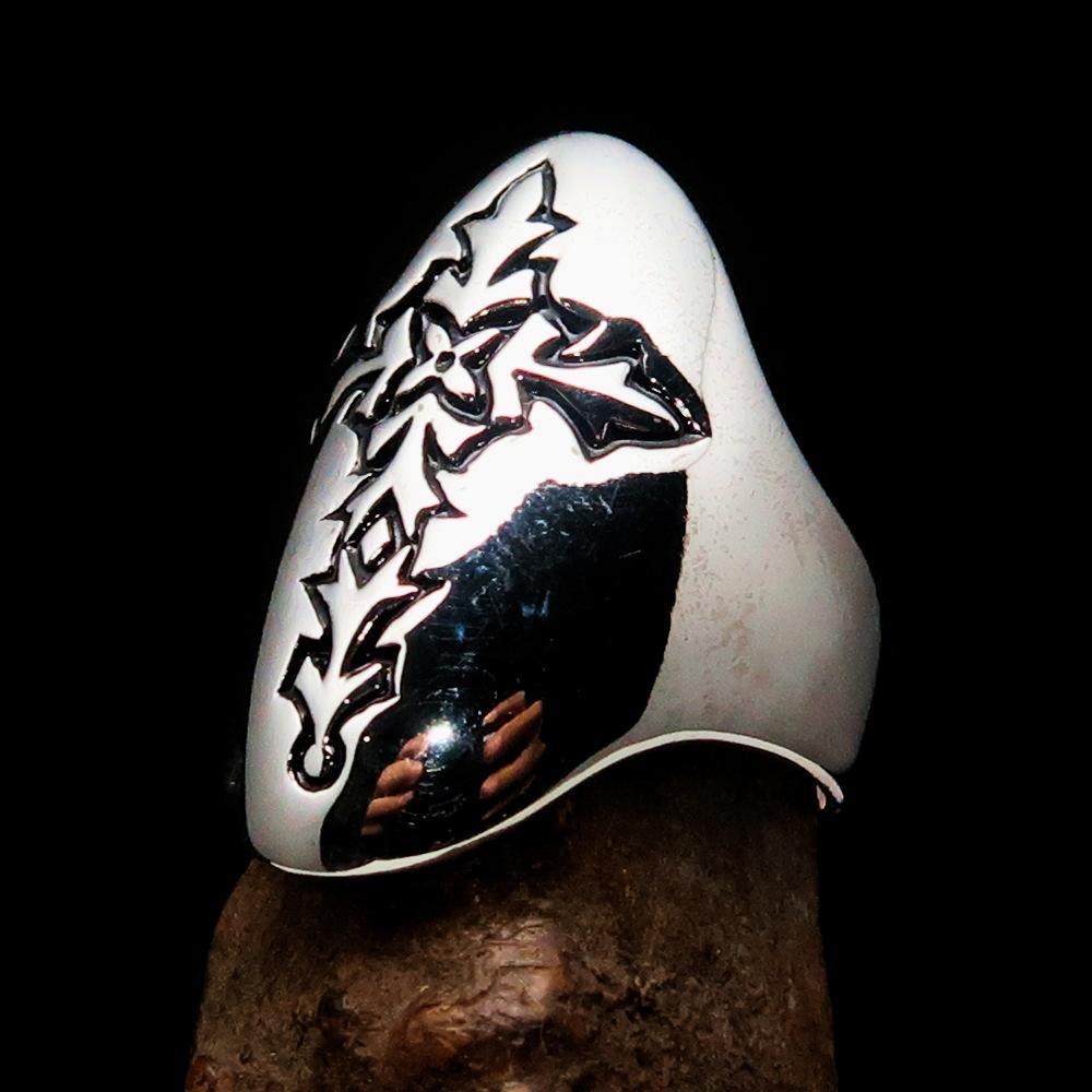 Perfectly crafted Men's Gothic Cross Ring Black - Sterling Silver - BikeRing4u