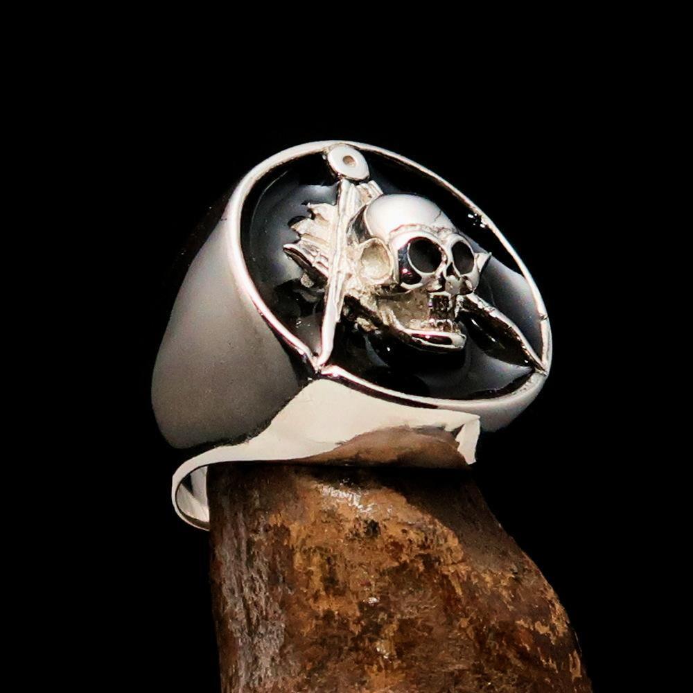Perfectly crafted Men's Masonic Skull Ring Black - Sterling Silver - BikeRing4u