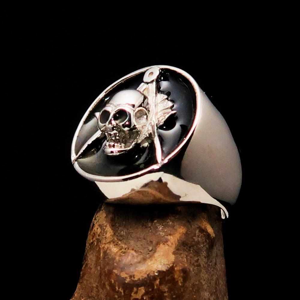 Perfectly crafted Men's Masonic Skull Ring Black - Sterling Silver - BikeRing4u