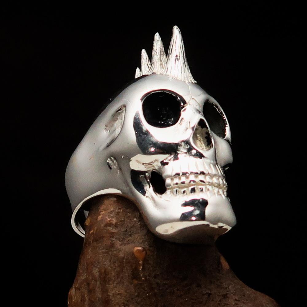 Excellent crafted Men's Punk Skull Ring Mohawk - Sterling Silver - BikeRing4u