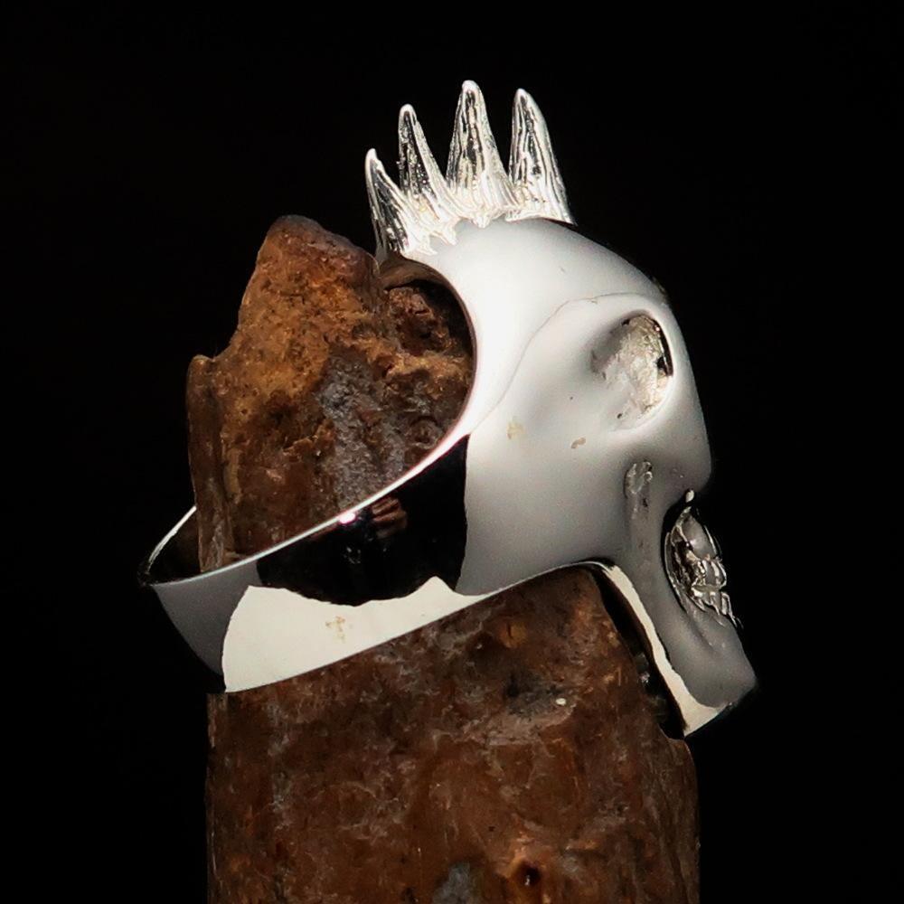Excellent crafted Men's Punk Skull Ring Mohawk - Sterling Silver - BikeRing4u
