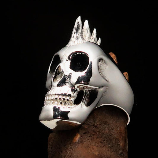 Excellent crafted Men's Punk Skull Ring Mohawk - Sterling Silver - BikeRing4u