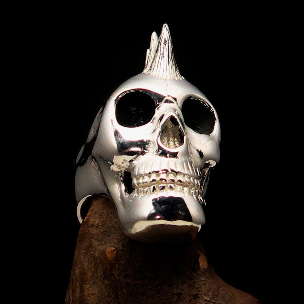 Excellent crafted Men's Punk Skull Ring Mohawk - Sterling Silver - BikeRing4u